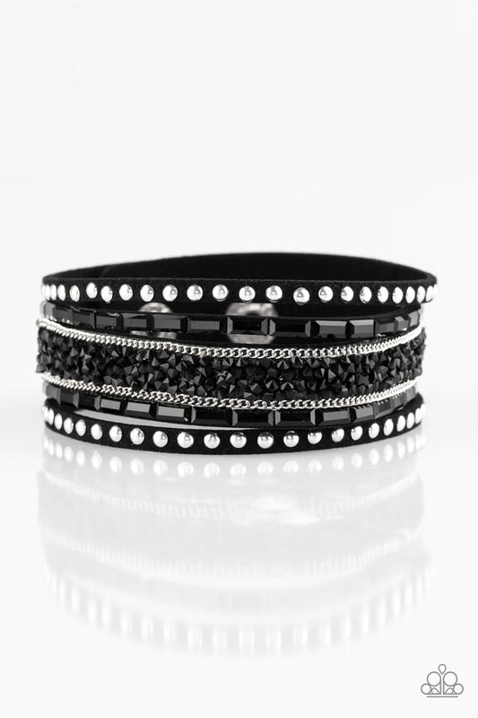 Pulsera Paparazzi ~ Rocker con diamantes de imitación - Negro