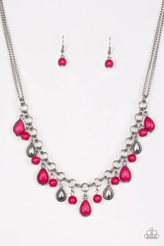 Paparazzi Necklace ~ Welcome To Bedrock - Pink