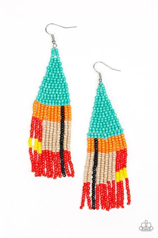 Paparazzi Earring ~ Beaded Boho - Blue