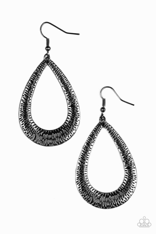 Paparazzi Earring ~ Straight Up Shimmer - Black