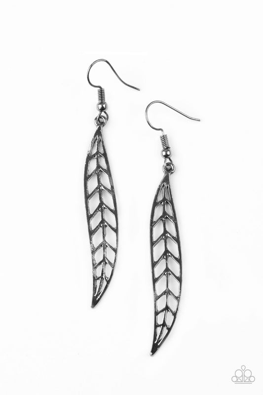 Paparazzi Earring ~ Feelin Feathery - Black