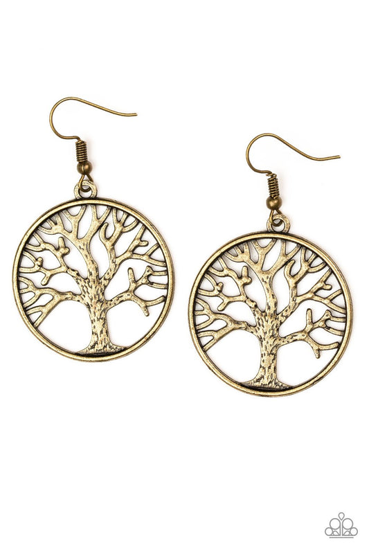 Paparazzi Earring ~ My TREEHOUSE Is Your TREEHOUSE - Brass