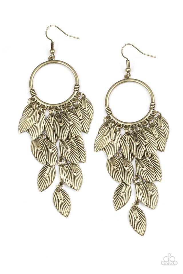 Paparazzi Earring ~ Feather Frenzy - Brass