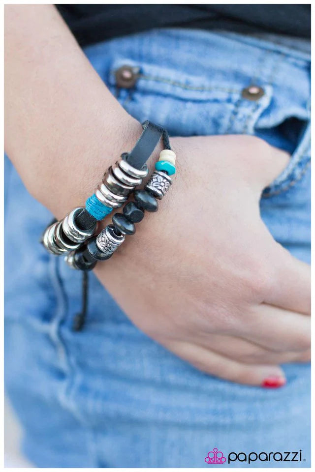 Paparazzi Bracelet ~ Black and Blue - Blue