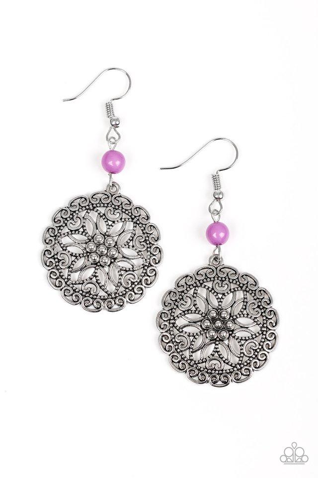 Paparazzi Earring ~ Full Floral - Purple