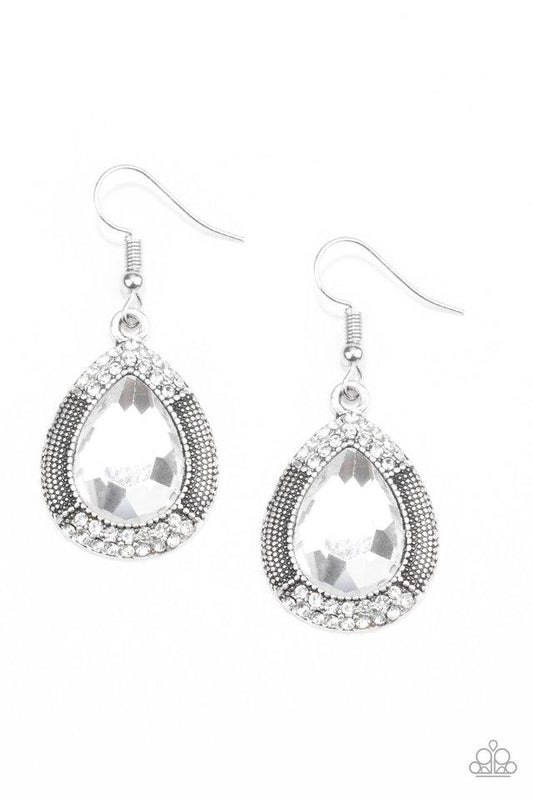 Paparazzi Earring ~ Grandmaster Shimmer - White