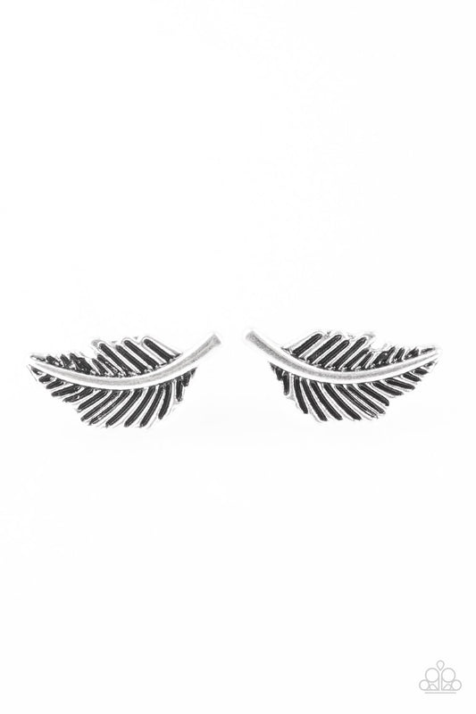 Paparazzi Earring ~ Flying Feathers - Silver