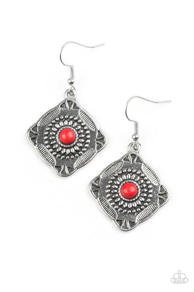 Paparazzi Earring ~ Fiercely Four Corners - Red