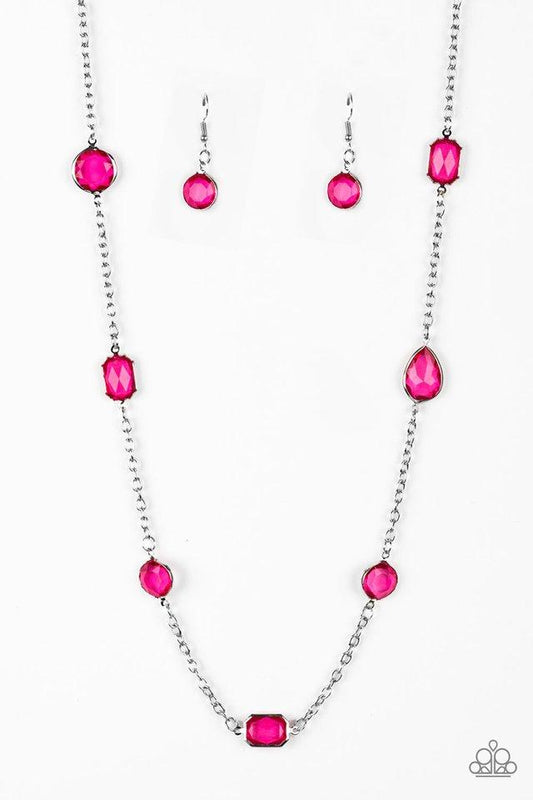 Paparazzi Necklace ~ Glassy Glamorous - Pink