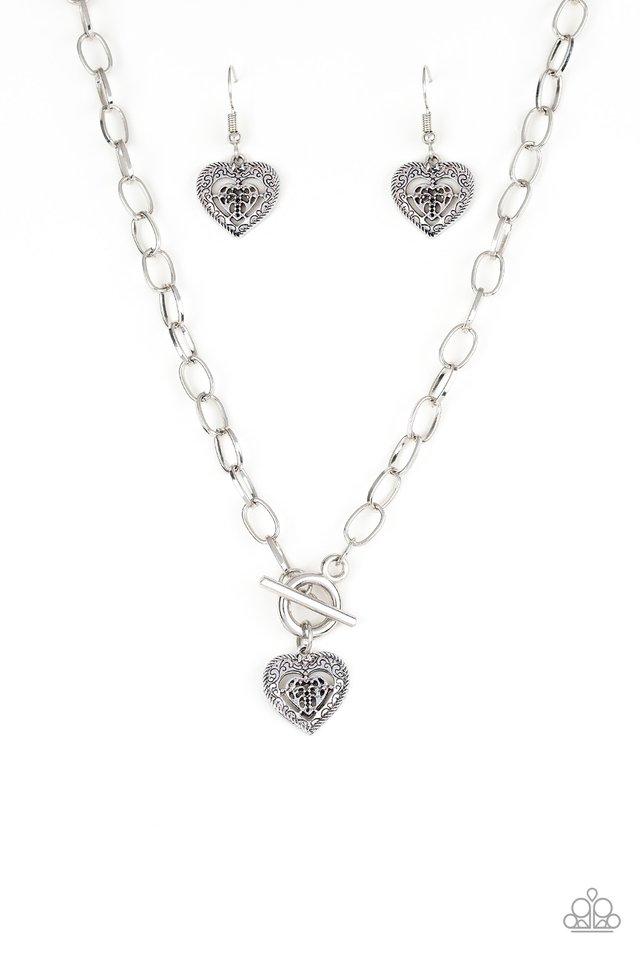 Paparazzi Necklace ~ Say No AMOUR - Silver
