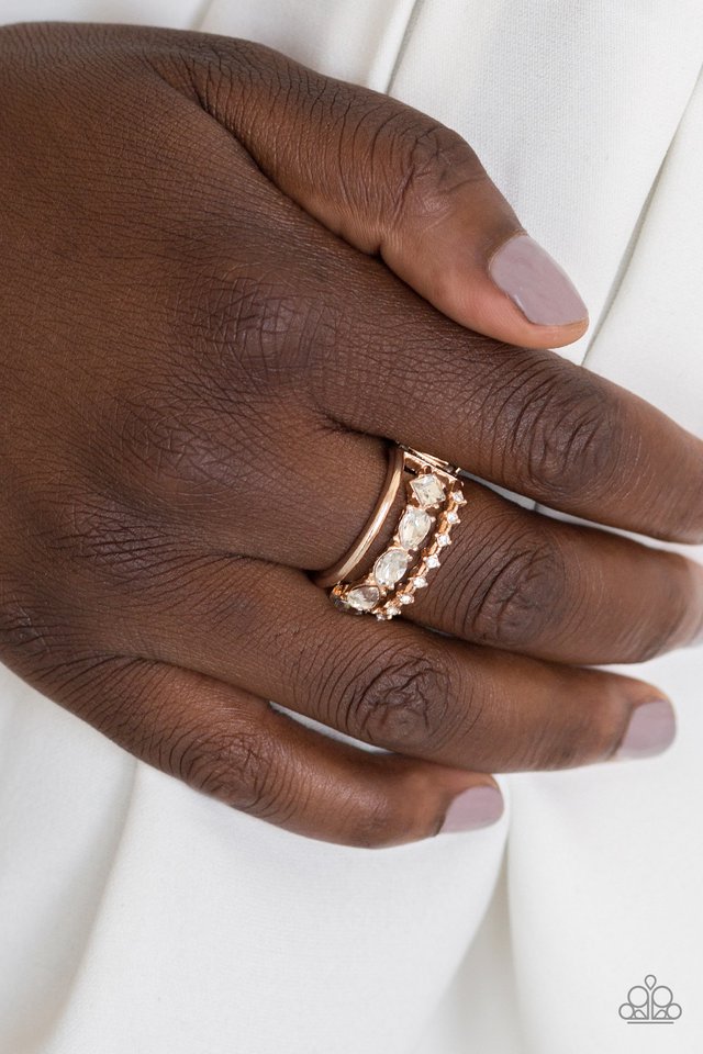 Backstage Sparkle - Rose Gold - Paparazzi Ring Image