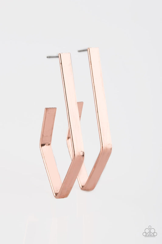 Paparazzi Earring ~ Geo Grand - Copper