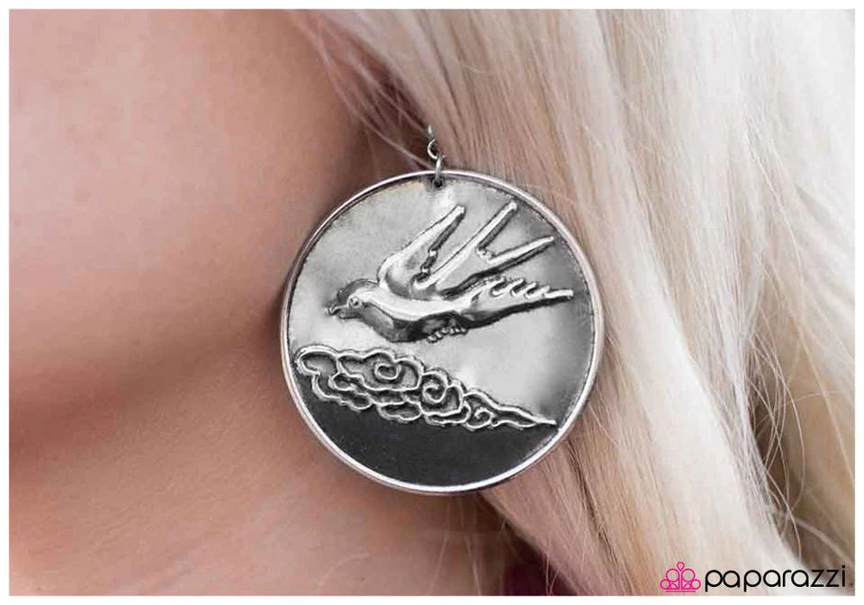 Paparazzi Earring ~ Free Bird - Silver