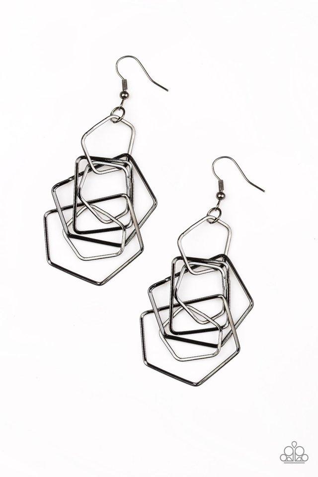 Paparazzi Earring ~ Five-Sided Fabulous - Black