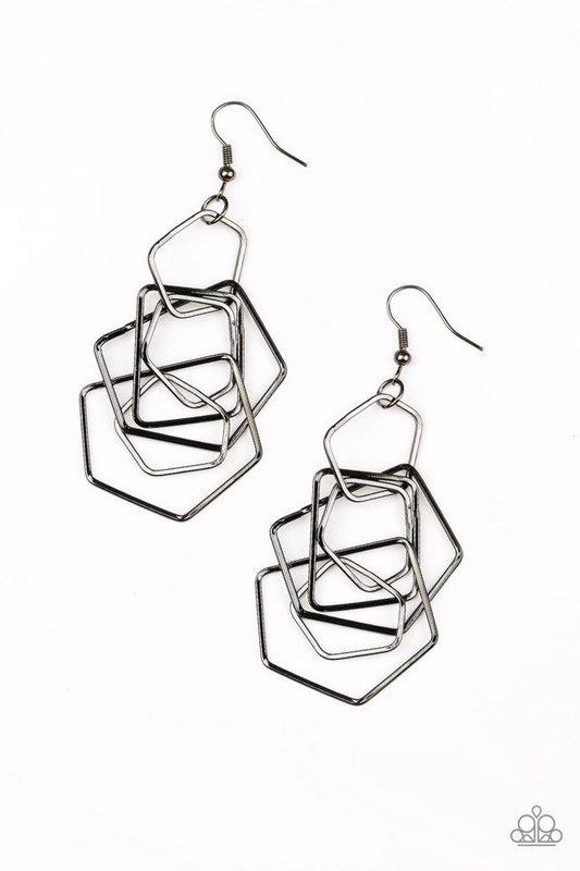 Paparazzi Earring ~ Five-Sided Fabulous - Black