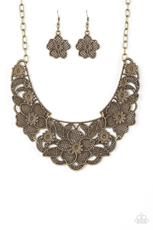 Paparazzi Necklace ~ Petunia Paradise - Brass