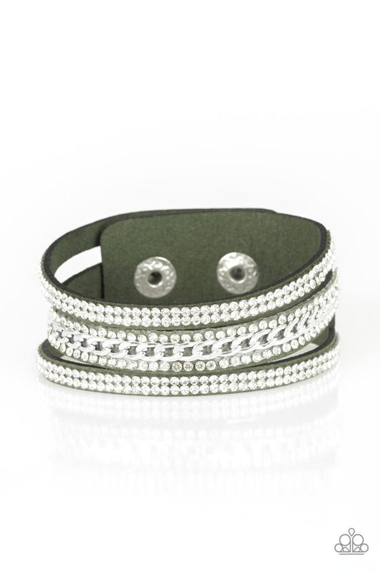 Rollin In Rhinestones - Green - Paparazzi Bracelet Image