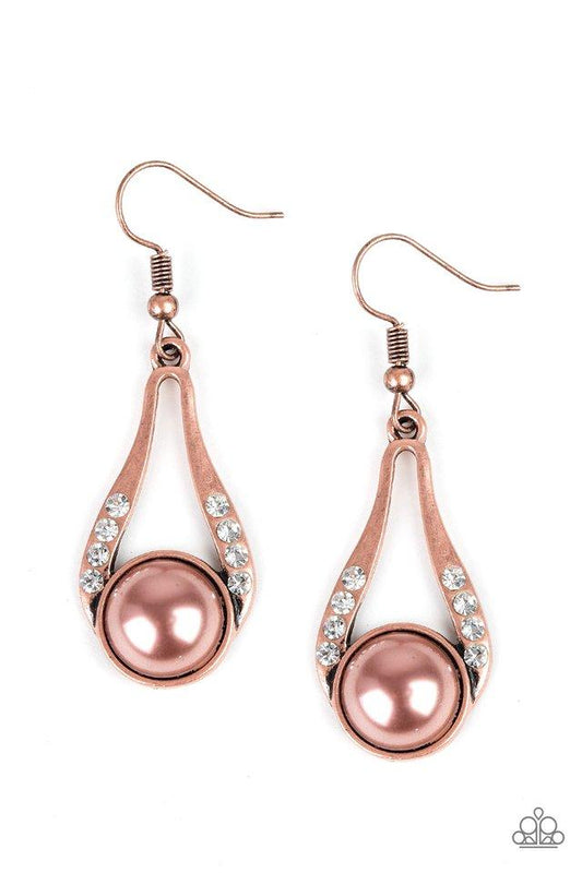 Paparazzi Earring ~ HEADLINER Over Heels - Copper