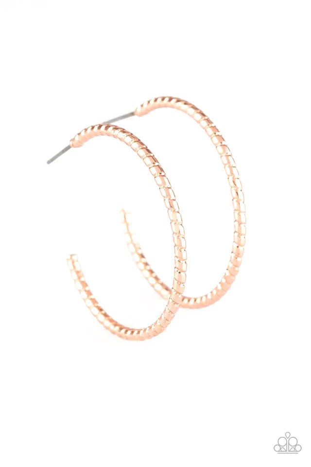 Paparazzi Earring ~ HOOP, Line, and Sinker - Rose Gold