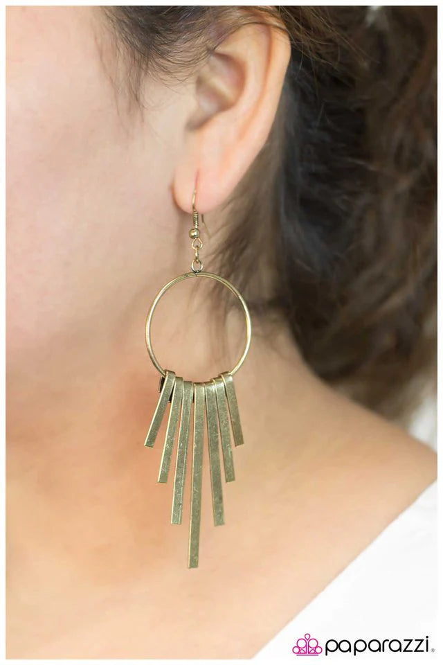 Paparazzi Earring ~ Hanging Tough - Brass