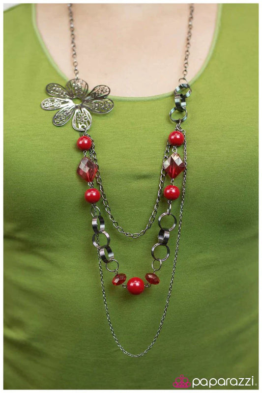 Paparazzi Necklace ~ Life Goes On - Red