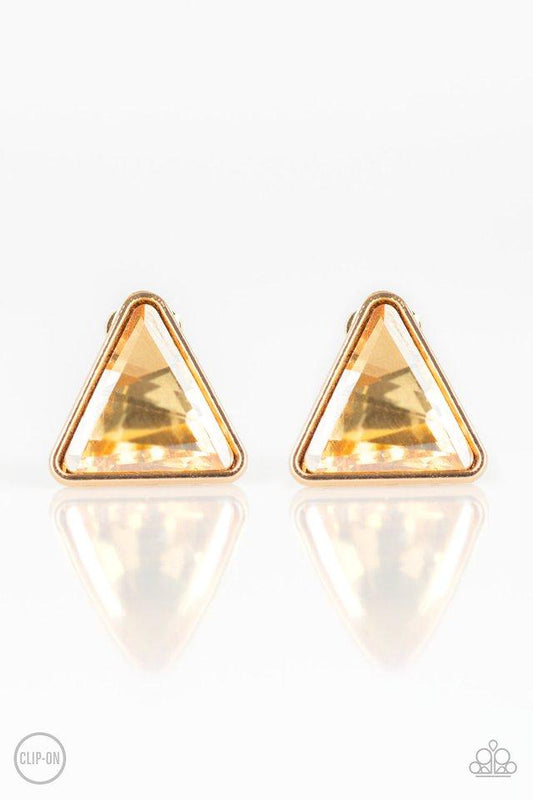 Paparazzi Earring ~ Timeless In Triangles - Gold