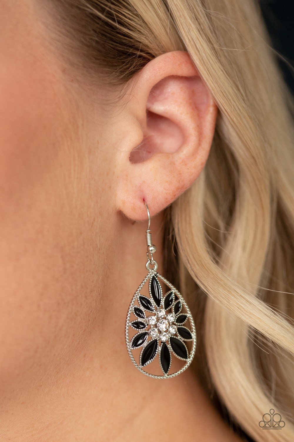 Paparazzi Earring ~ Floral Morals - Black