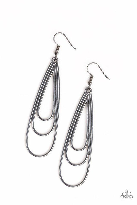 Paparazzi Earring ~ Triple Ripple - Black