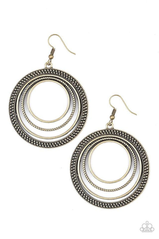 Paparazzi Earring ~ Totally Textured - Brass