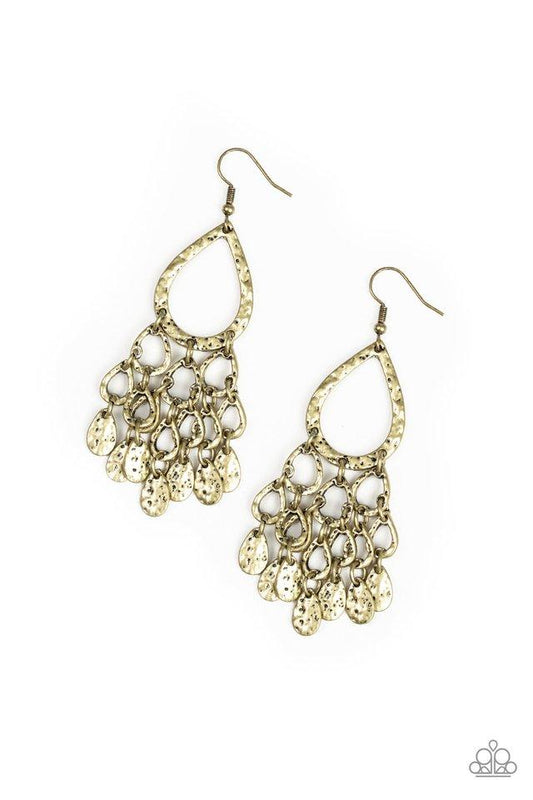 Paparazzi Earring ~ Teardrop Trinket - Brass