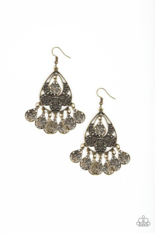 Paparazzi Earring ~ Teardrop Tempo - Brass