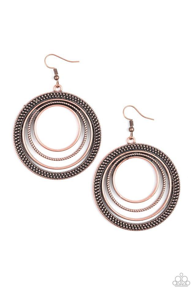 Paparazzi Earring ~ Totally Textured - Copper