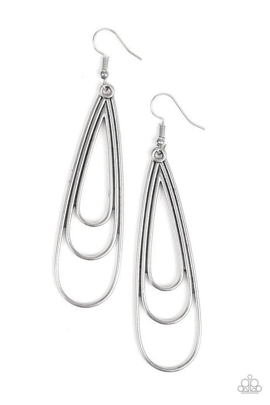 Paparazzi Earring ~ Triple Ripple - Silver