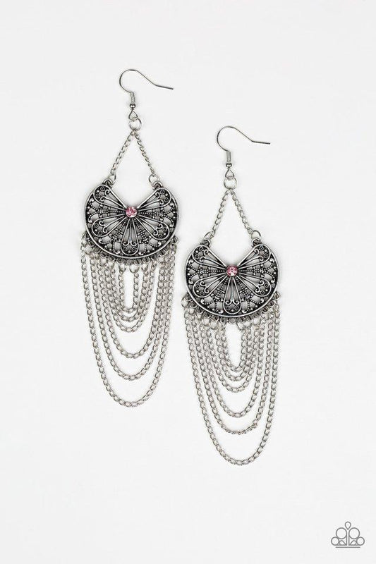 Paparazzi Earring ~ So Social Butterfly - Pink