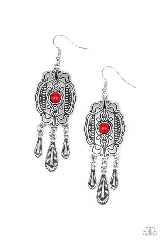 Paparazzi Earring ~ Natural Native - Red