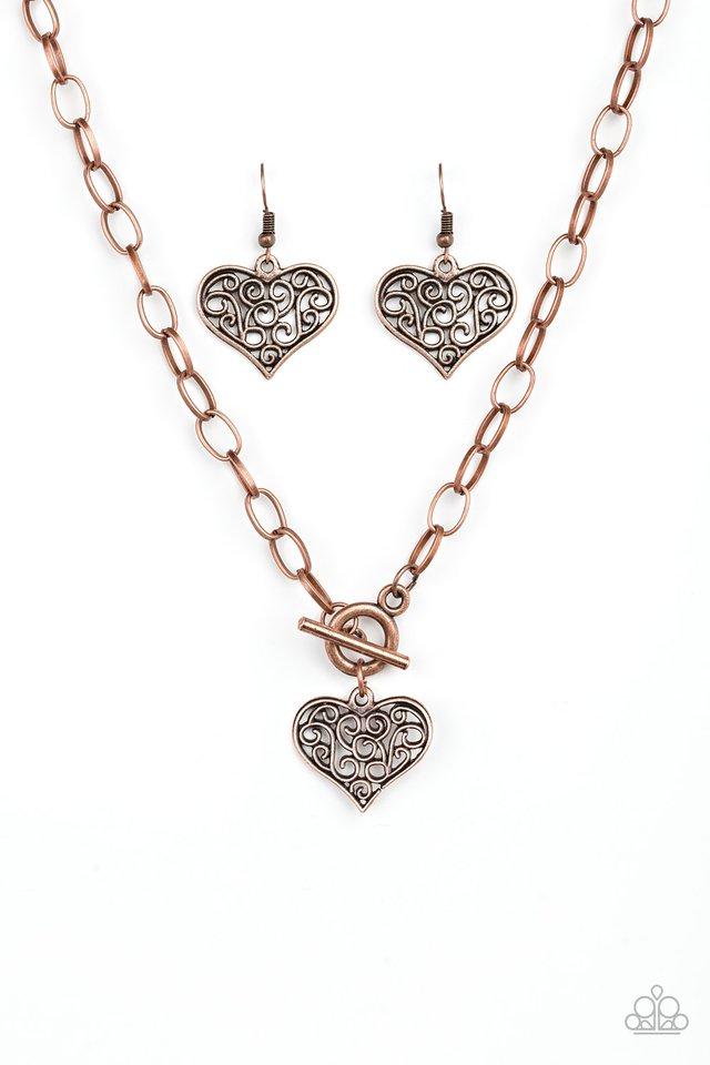 Paparazzi Necklace ~ Heart-Touching Harmony - Copper