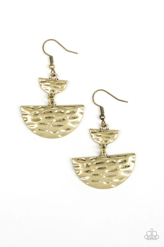 Paparazzi Earring ~ Triassic Triangles - Brass