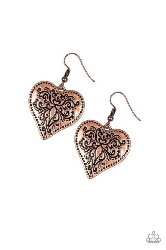 Paparazzi Earring ~ Western Heart - Copper