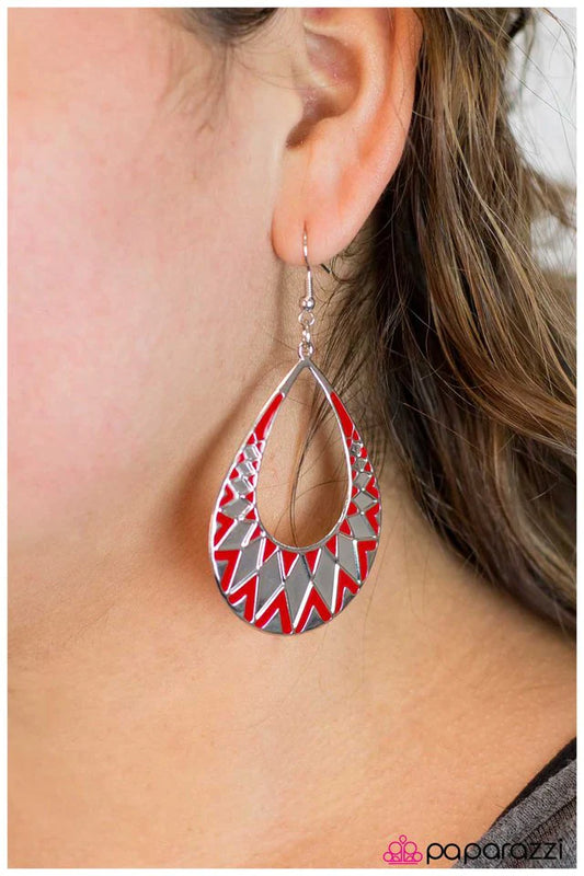 Paparazzi Earring ~ Shattered - Red