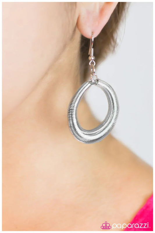 Paparazzi Earring ~ Bounce Back - Silver