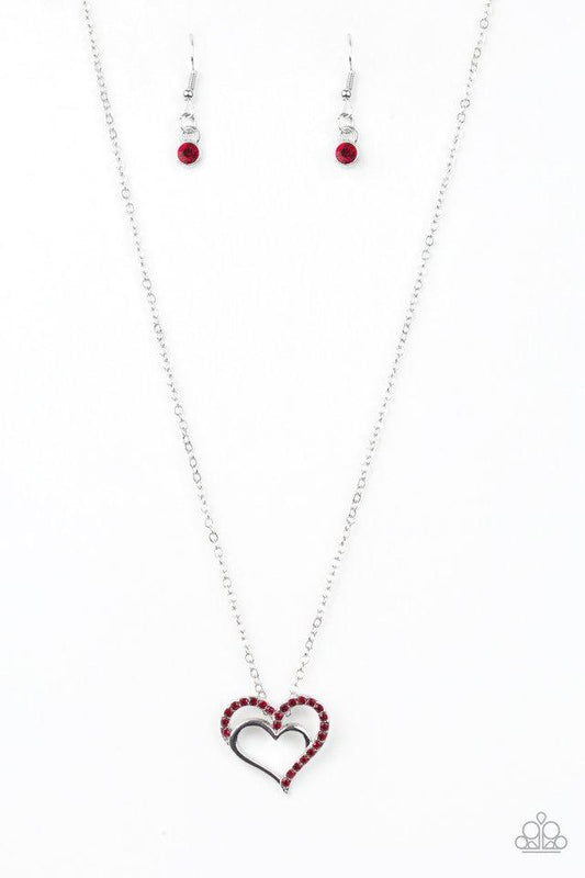 Paparazzi Necklace ~ Heart To HEARTTHROB - Red