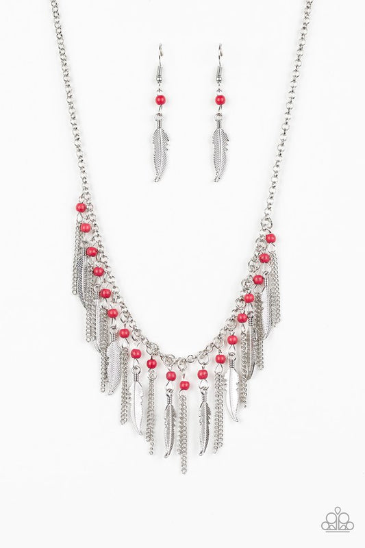 Feathered Ferocity - Red - Paparazzi Necklace Image