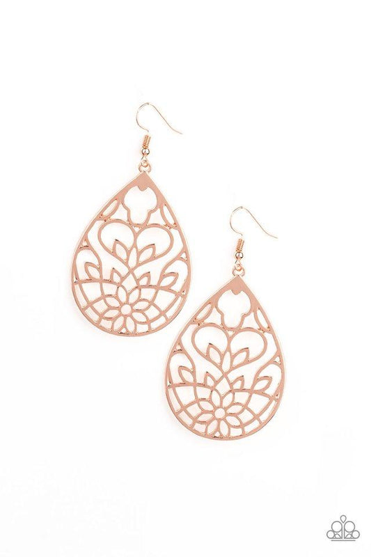 Paparazzi Earring ~ Lovely Lotus - Copper