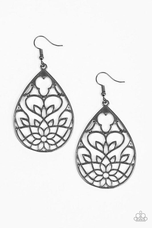 Paparazzi Earring ~ Lovely Lotus - Black