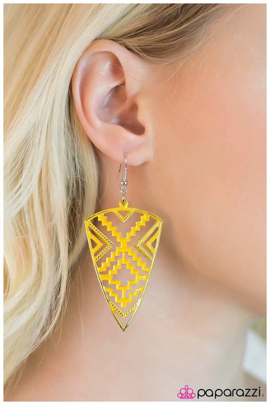 Paparazzi Earring ~ Perfectly Prehistoric - Yellow