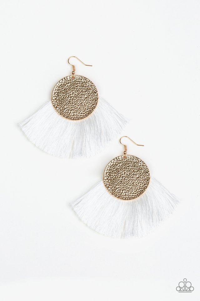 Paparazzi Earring ~ Foxtrot Fringe - Gold