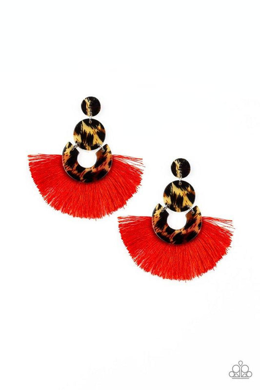 Paparazzi Earring ~ One Big Party ANIMAL - Red