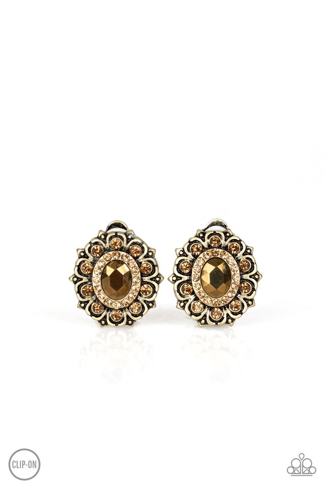 Flowering Dazzle - Brass - Paparazzi Earring Image