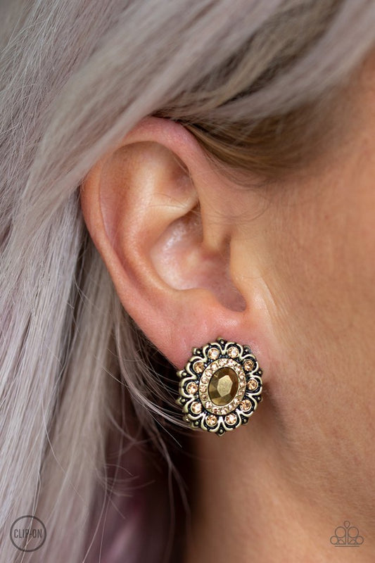 Flowering Dazzle - Brass - Paparazzi Earring Image