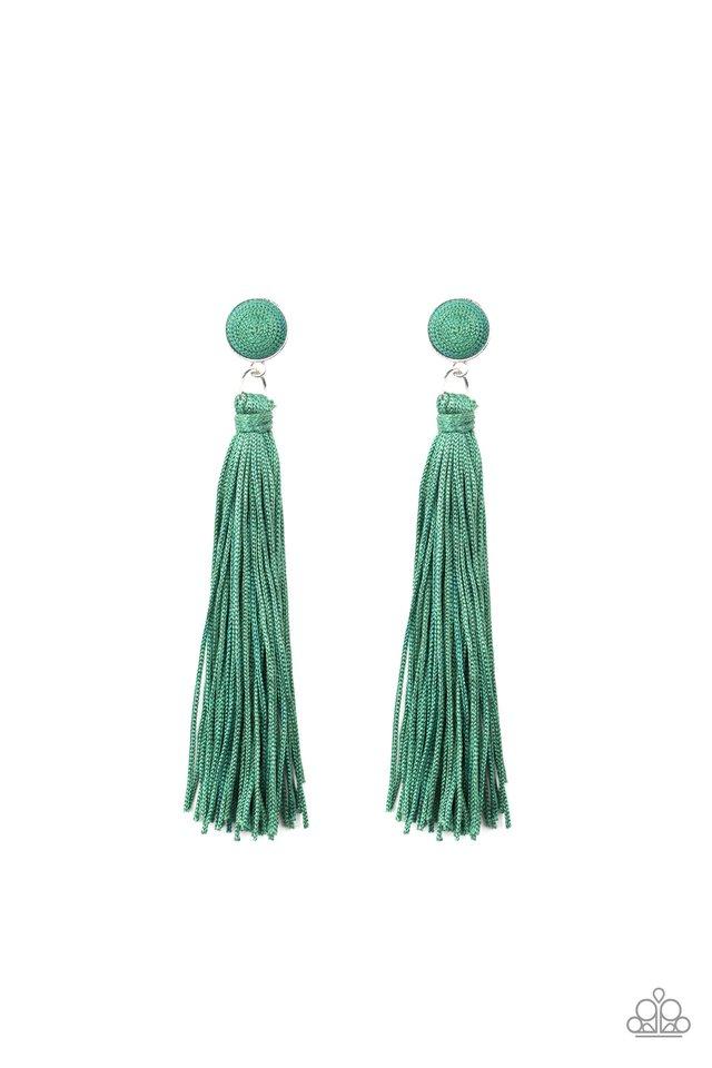 Paparazzi Earring ~ Tightrope Tassel - Green